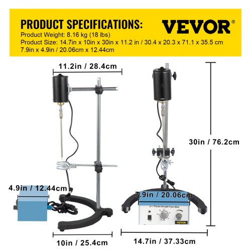 Mezclador agitador eléctrico VEVOR de 0 a 3000 RPM, mezclador agitador superior de 100 W, agitador superior de 0 a 120 minutos para mezclador mecánico de laboratorio