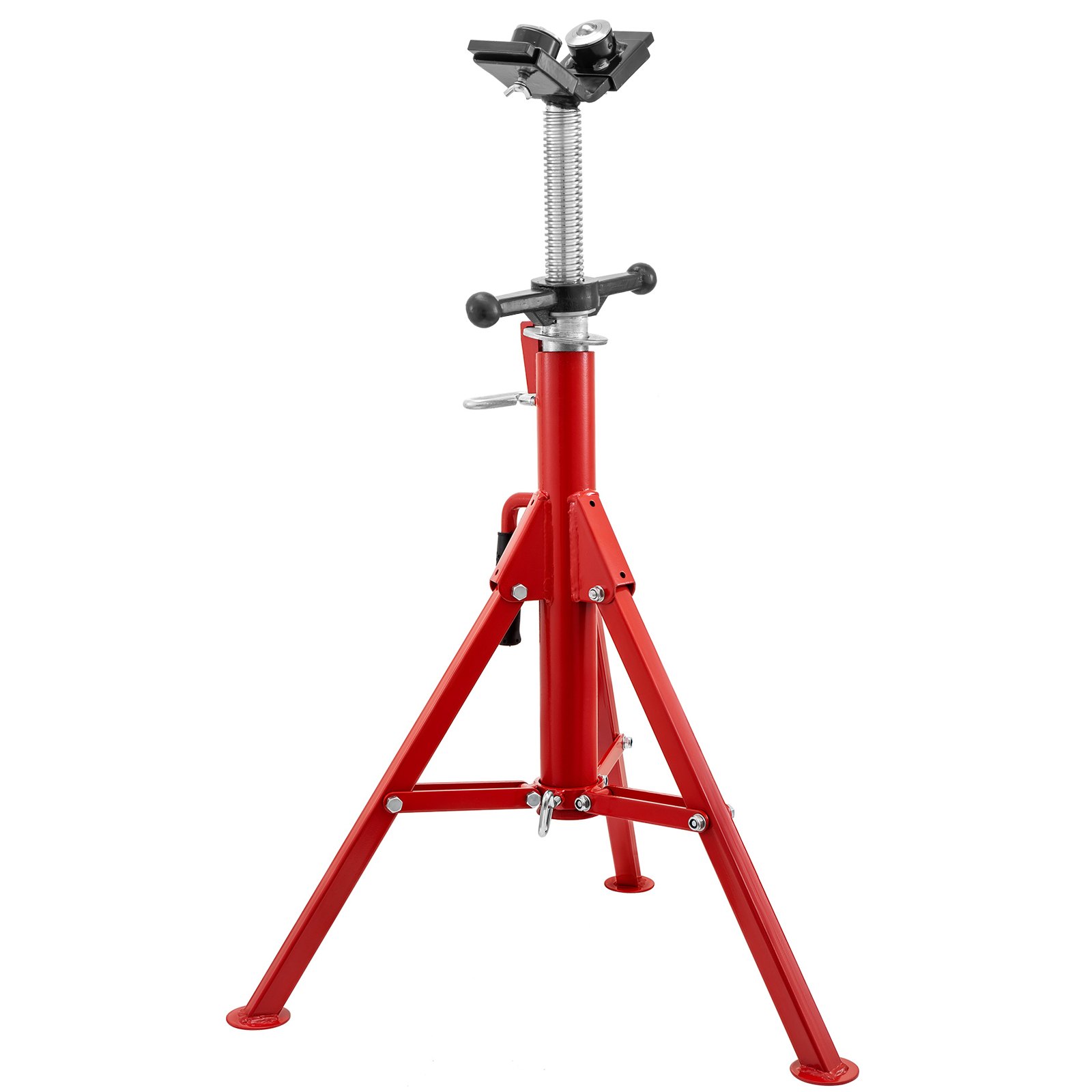 Trípode rojo VEVOR, soporte de gato para tubos con altura ajustable y soporte de cabezal en V.