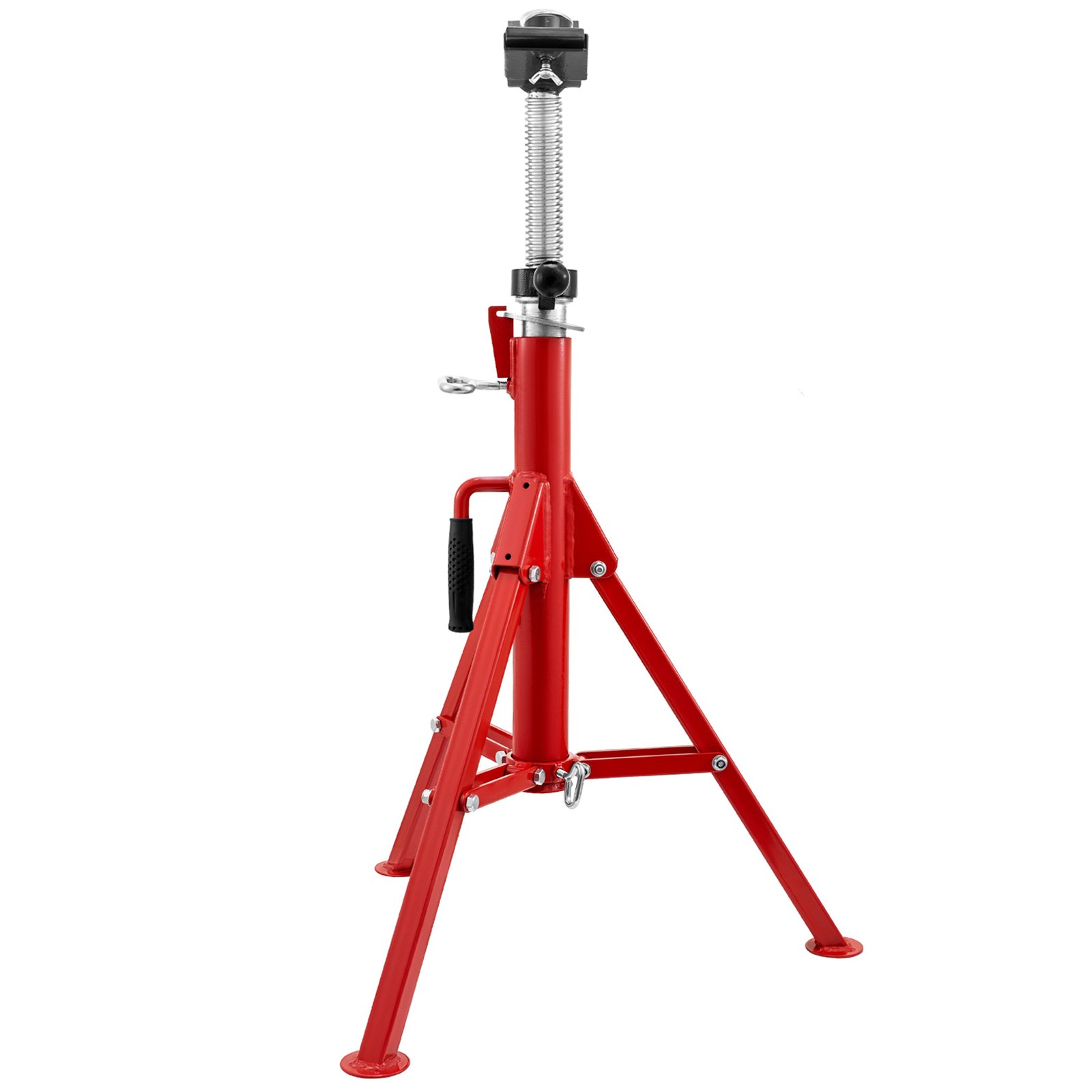 Soporte de gato para tubos VEVOR rojo con altura ajustable y base de trípode.