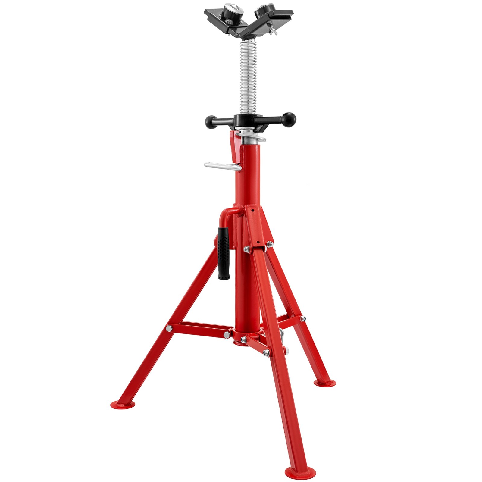Soporte de gato para tubos VEVOR rojo con altura ajustable y base de trípode resistente.