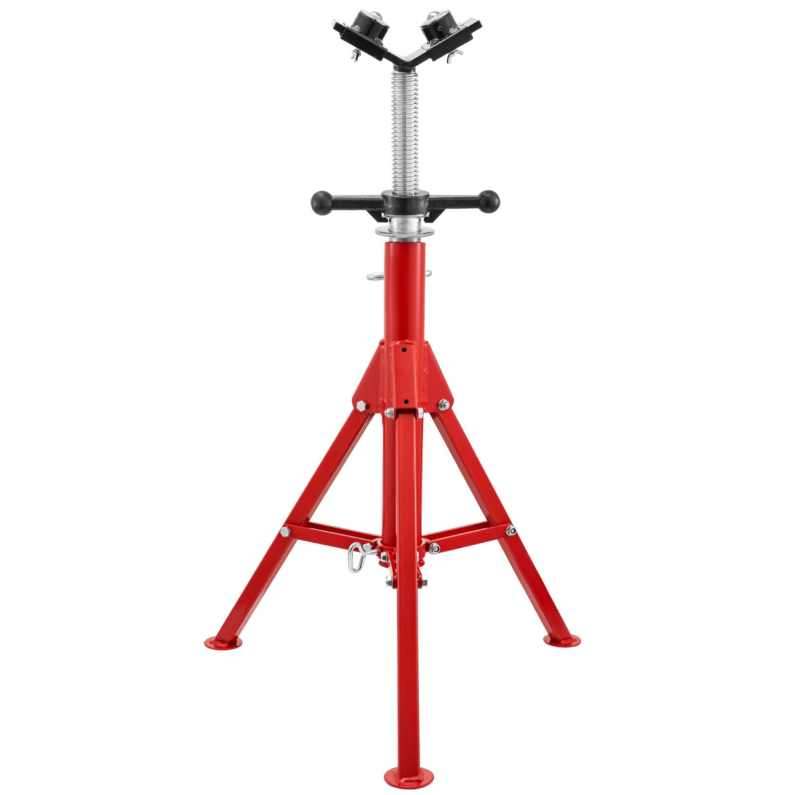 Soporte de gato para tubos VEVOR rojo con altura ajustable y base de trípode resistente.