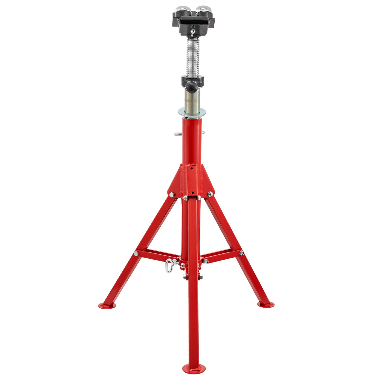Soporte de gato para tubos VEVOR rojo con altura ajustable y base de trípode resistente.