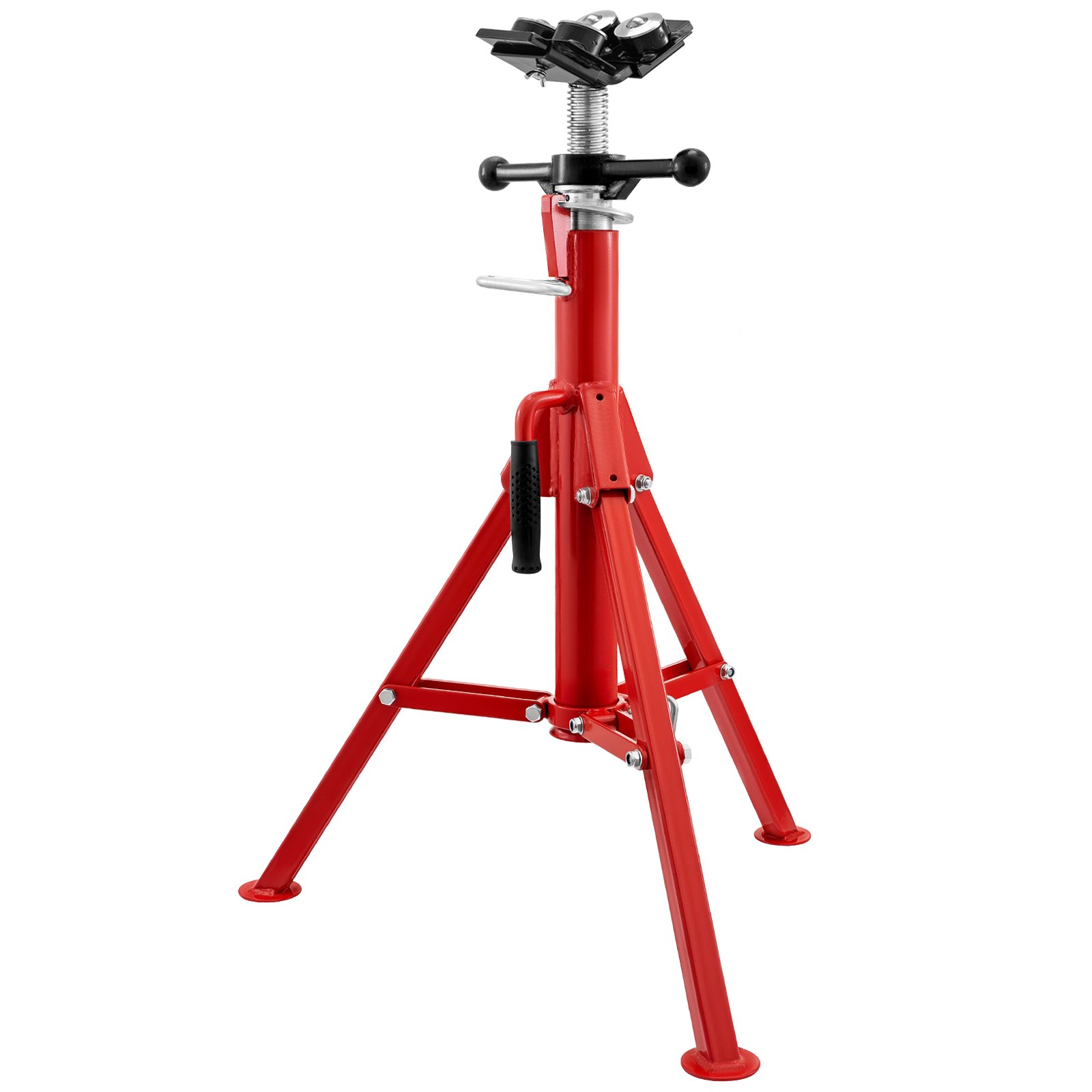 Soporte de gato para tubos VEVOR rojo con altura ajustable y base de trípode para mayor estabilidad.