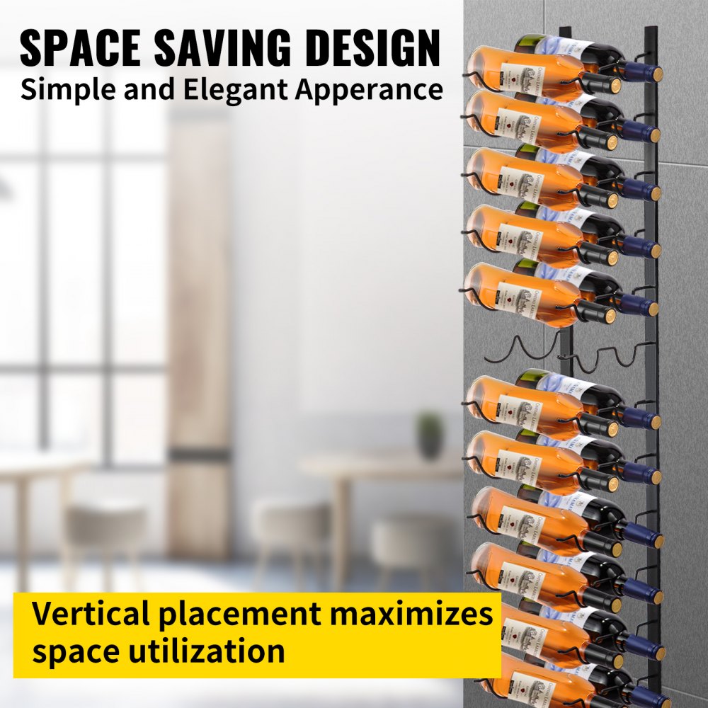 VEVOR Botellero de pared para vino, toallero de 30 x 2 botellas, botellero vertical de acero negro, moderno y decorativo, diseño vanguardista, 122 x 28 x 2,5 cm