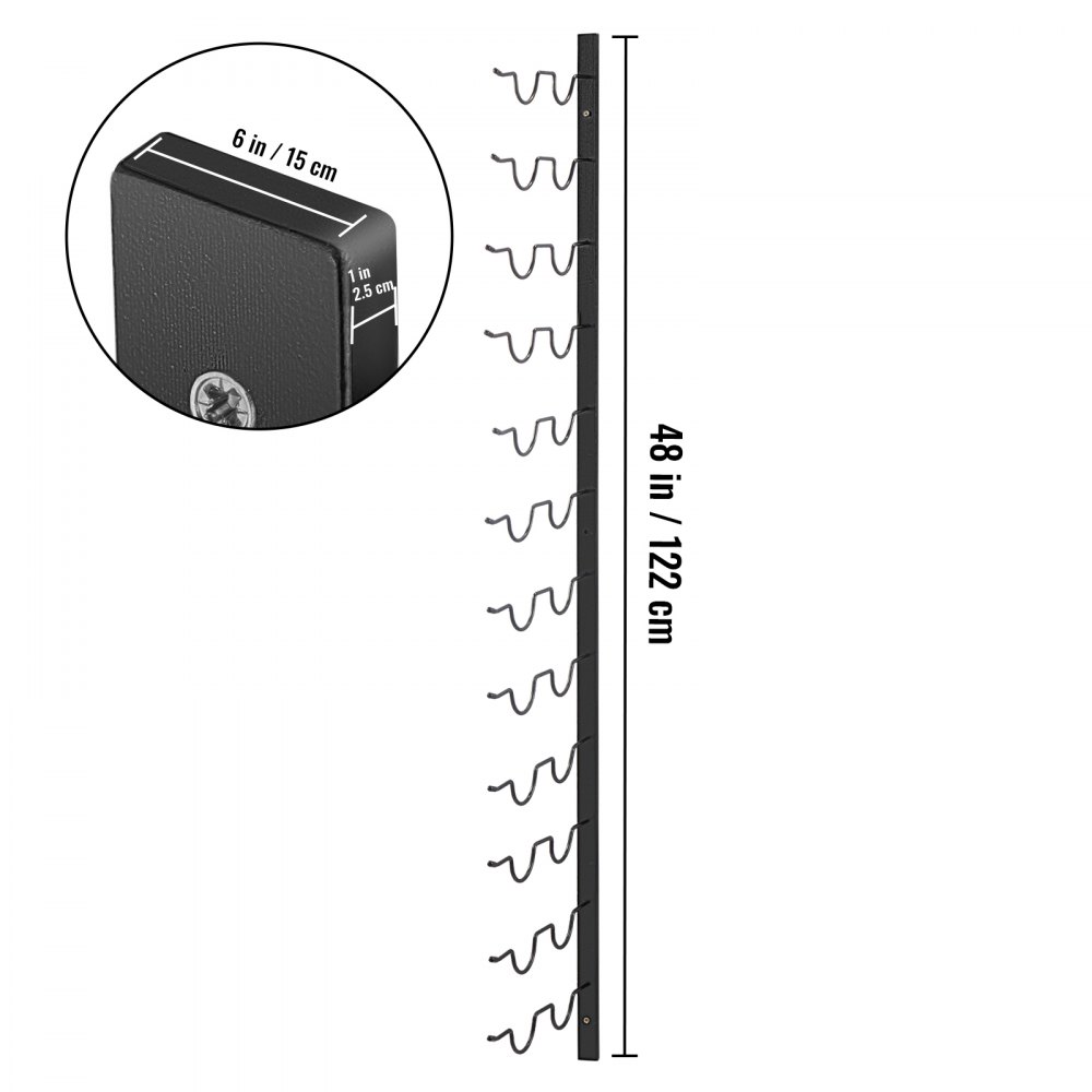 VEVOR Botellero de pared para vino, toallero de 30 x 2 botellas, botellero vertical de acero negro, moderno y decorativo, diseño vanguardista, 122 x 28 x 2,5 cm