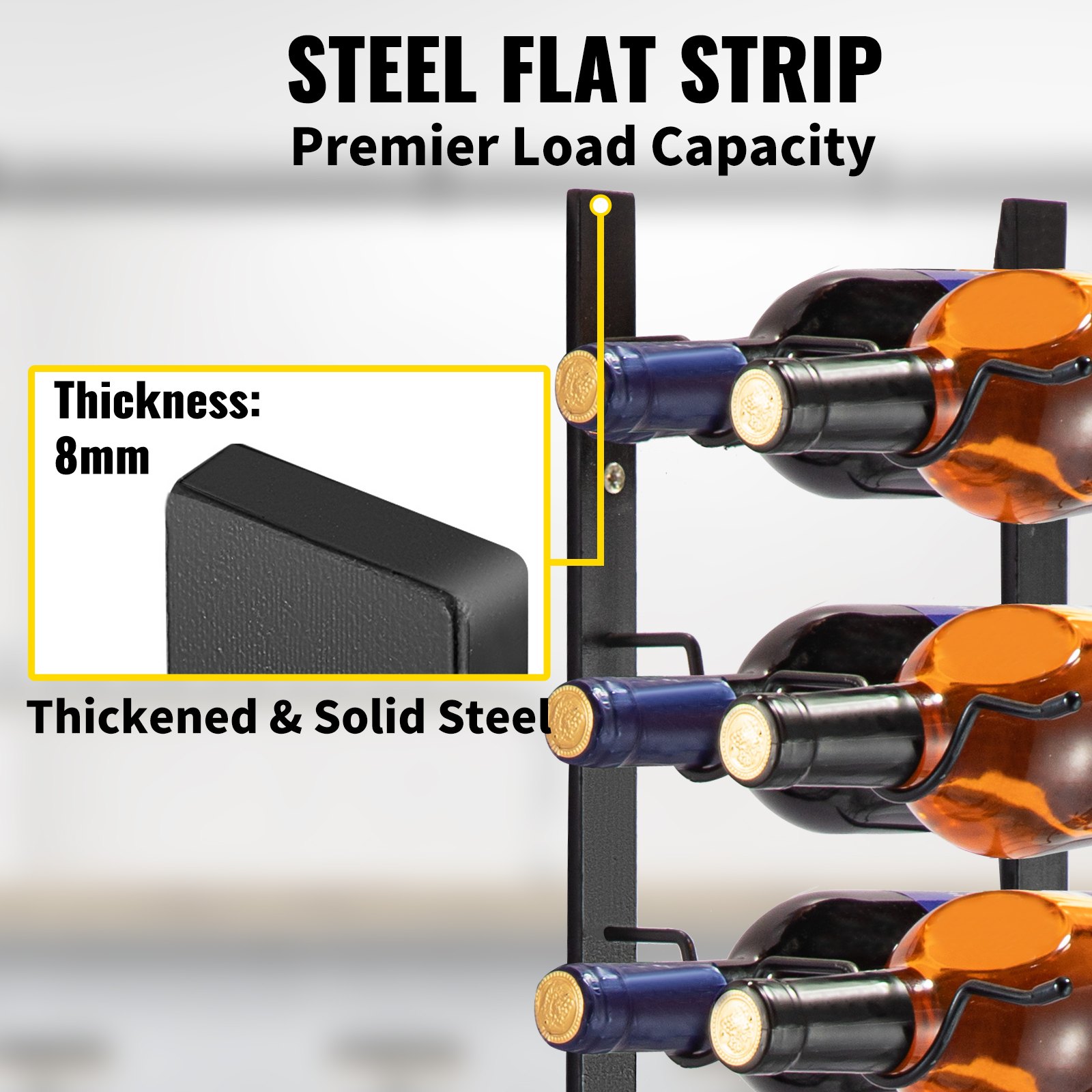 VEVOR Botellero de pared para vino, toallero de 30 x 2 botellas, botellero vertical de acero negro, moderno y decorativo, diseño vanguardista, 122 x 28 x 2,5 cm