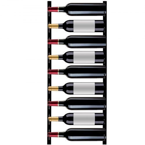 VEVOR Botellero de pared, soporte para 9 botellas de vino, toallero, estante vertical de acero negro para vino, soporte decorativo moderno para botellas de vino montado en la pared, diseño de avance, estante de pared de almacenamiento simple de 35 x 6 x 1 pulgadas