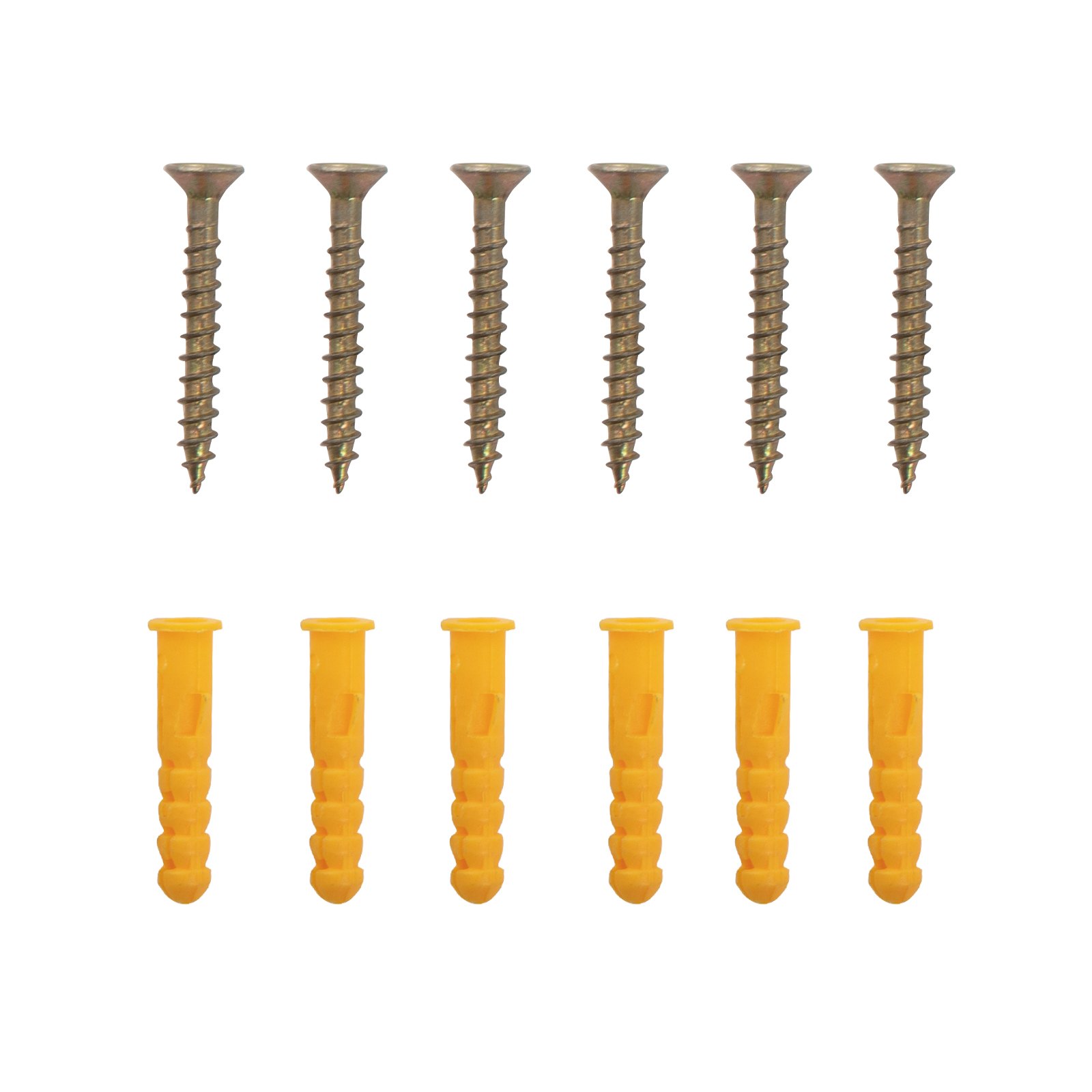 Juego de herrajes de montaje con seis tornillos y seis anclajes de pared amarillos para botellero de vino montado en la pared VEVOR.
