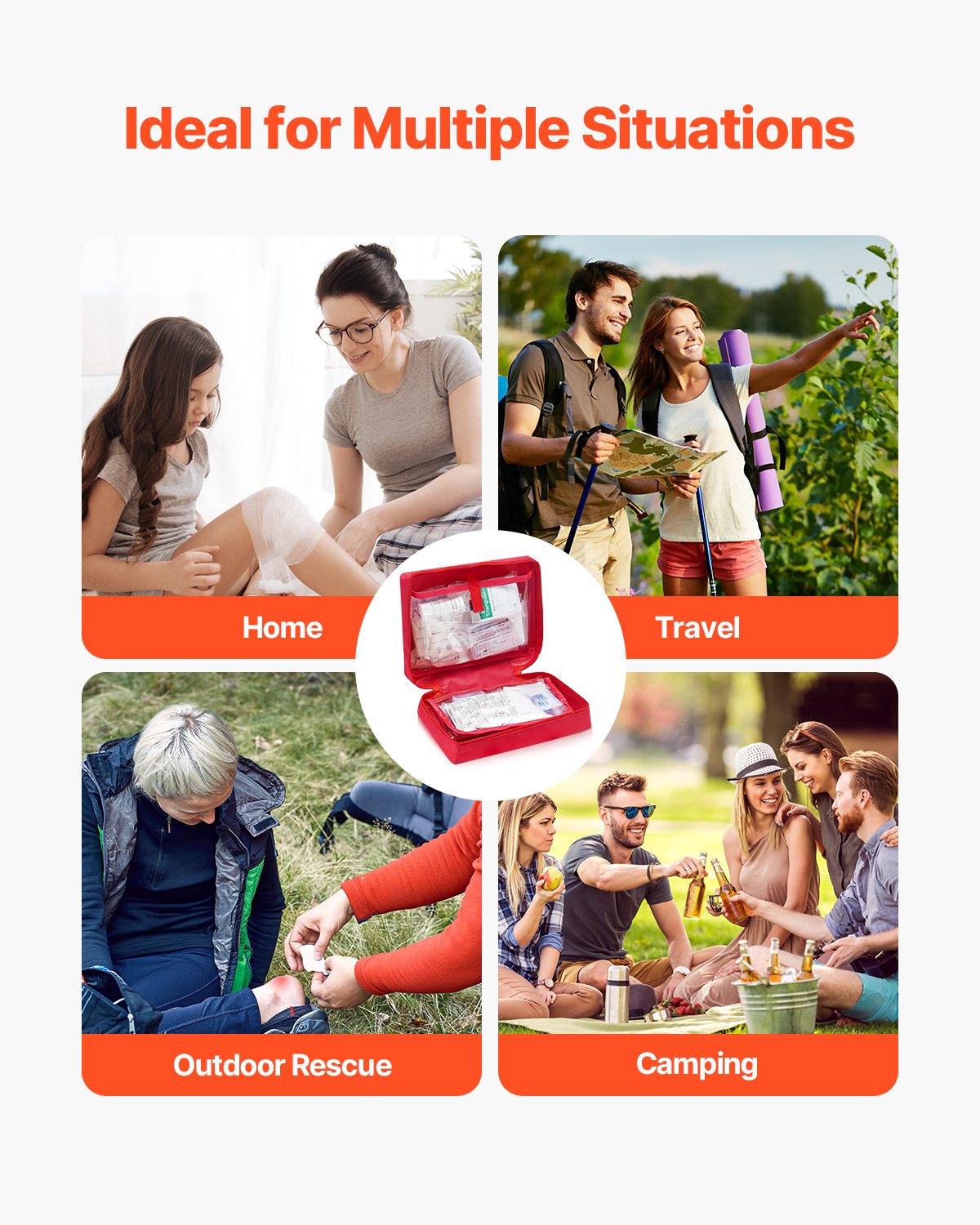 VEVOR Botiquín de Primeros Auxilios, Bolsa Grande de Supervivencia de Nailon 600D de 230 x 140 x 190 mm con 420 Piezas de Suministros Médicos para Viajes, Deportes y Emergencias al Aire Libre