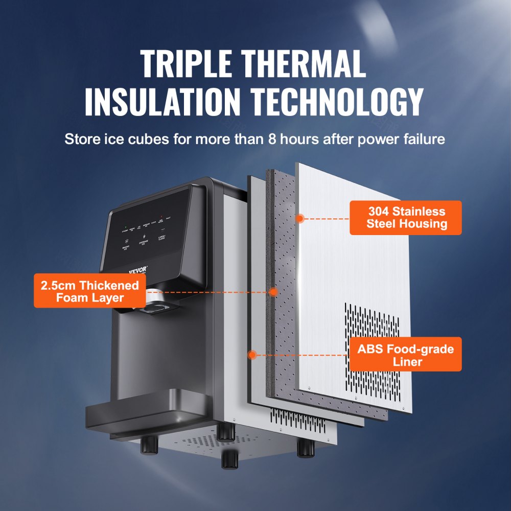 VEVOR Máquina de hielo de encimera, 28 kg en 24 horas, máquina de hielo portátil con autolimpieza, con tubo de llenado de agua, filtro de agua y desagüe, máquina de hielo con recarga automática de agua para el hogar, la cocina, la oficina y fiestas.