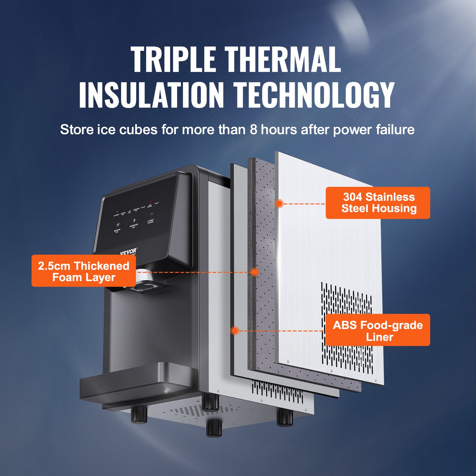 VEVOR Máquina de hielo de encimera, 28 kg en 24 horas, máquina de hielo portátil con autolimpieza, con tubo de llenado de agua, filtro de agua y desagüe, máquina de hielo con recarga automática de agua para el hogar, la cocina, la oficina y fiestas.