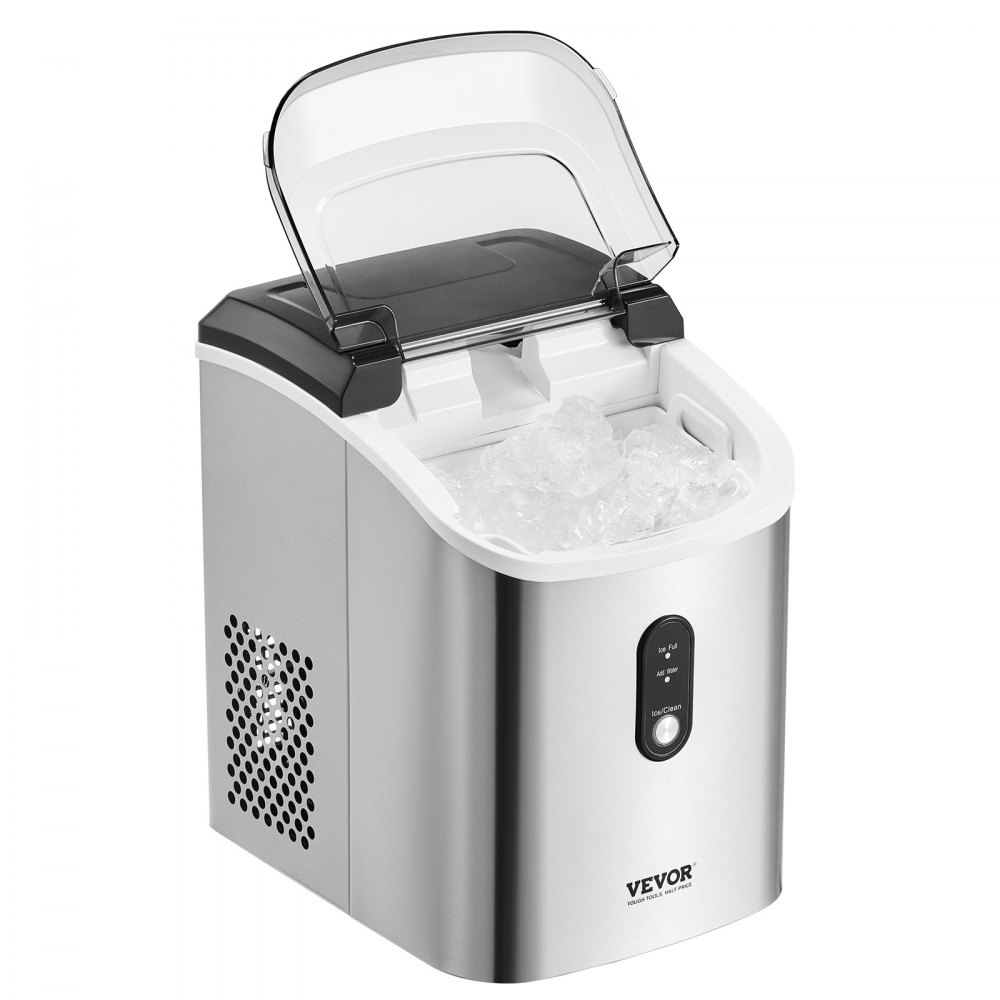 VEVOR Máquina de hielo en pepitas, 15 kg/24 h, autolimpiable, masticable, con pala y cesta, de acero inoxidable con tapa transparente para el hogar, la cocina, la oficina, el bar o la fiesta.