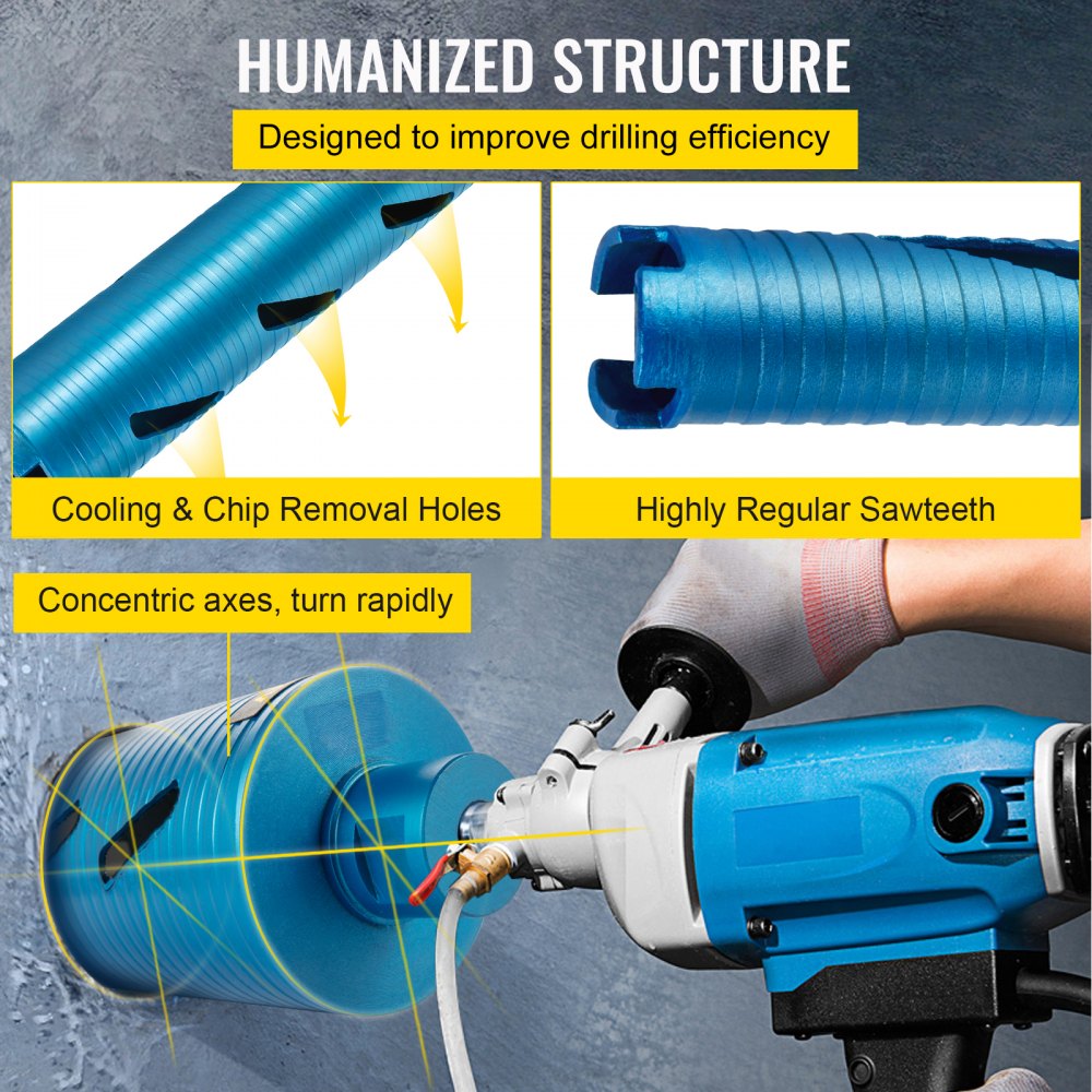 Broca de extracción de núcleo seco VEVOR, 1,5"/38,1 mm de diámetro, rosca de 5/8"-11, 9,5"/241,3 mm de profundidad, herramienta perforadora de perforación de diamante con broca piloto y hoja de 4,5", brocas de sierra perforadora para mampostería para bloques y ladrillos de hormigón duro