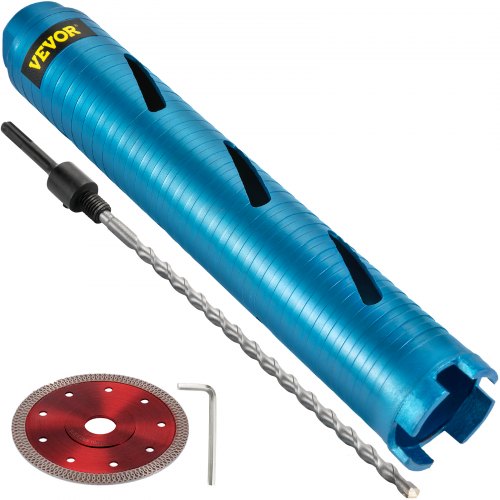 Broca sacatestigos VEVOR, 2"/50,8 mm de diámetro, 5/8"-11 roscada, 9,5"/241,3 mm de profundidad, herramienta diamantada para perforación en seco con broca piloto y hoja de 4,5", brocas para sierra perforadora de mampostería para bloques y ladrillos de hormigón duro