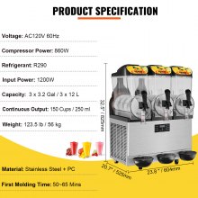 VEVOR Comercial Máquina de granizados Maquina para frappe Slushy Machine 36L/9.6Gal Acero inoxidable Margarita Smoothie Frozen Drink Maker 150 Cup