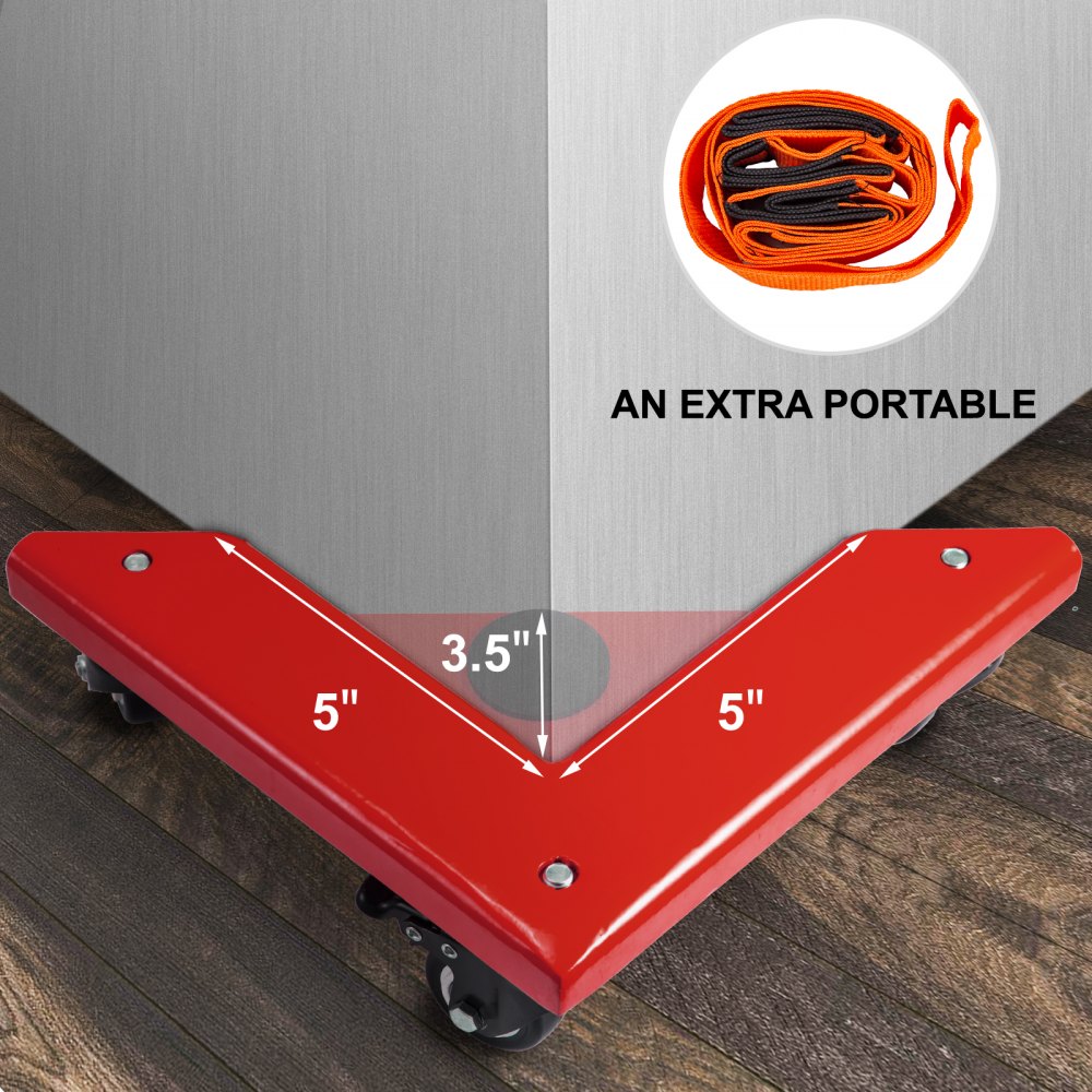 Furniture Dolly Corner Moving Dolly 1380Lbs Gabinete de escritorio Carro móvil 4-Pack Rojo