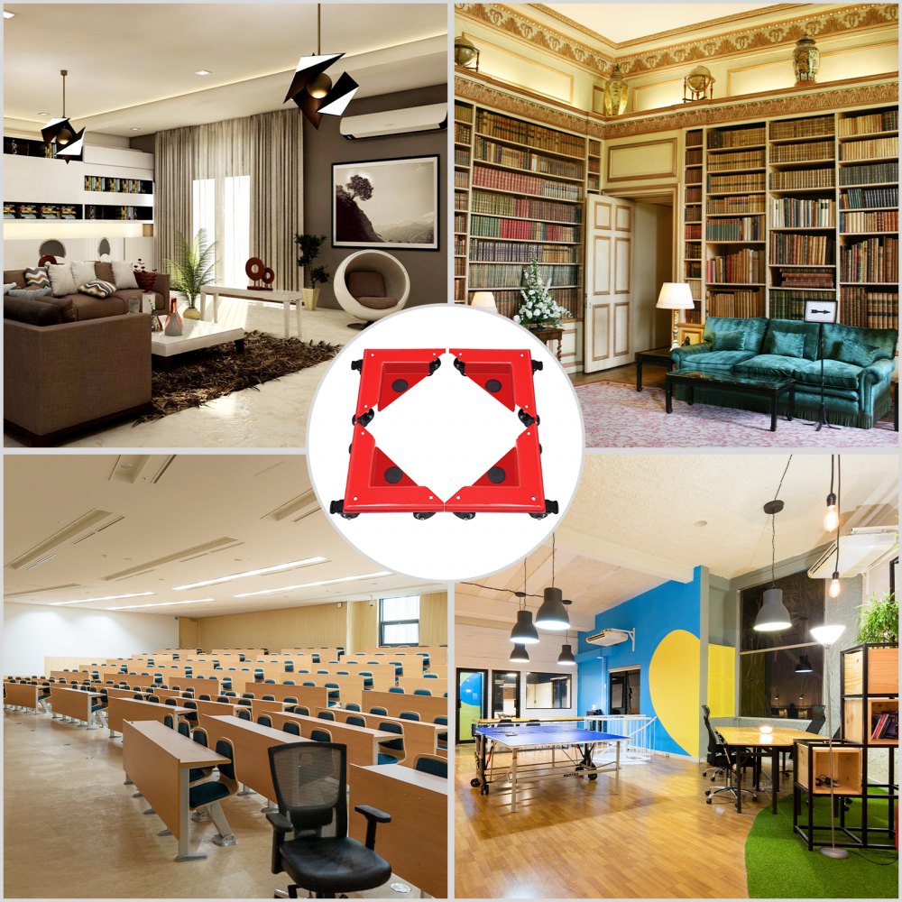 Furniture Dolly Corner Moving Dolly 1380Lbs Gabinete de escritorio Carro móvil 4-Pack Rojo