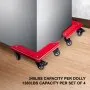 Furniture Dolly Corner Moving Dolly 1380Lbs Gabinete de escritorio Carro móvil 4-Pack Rojo
