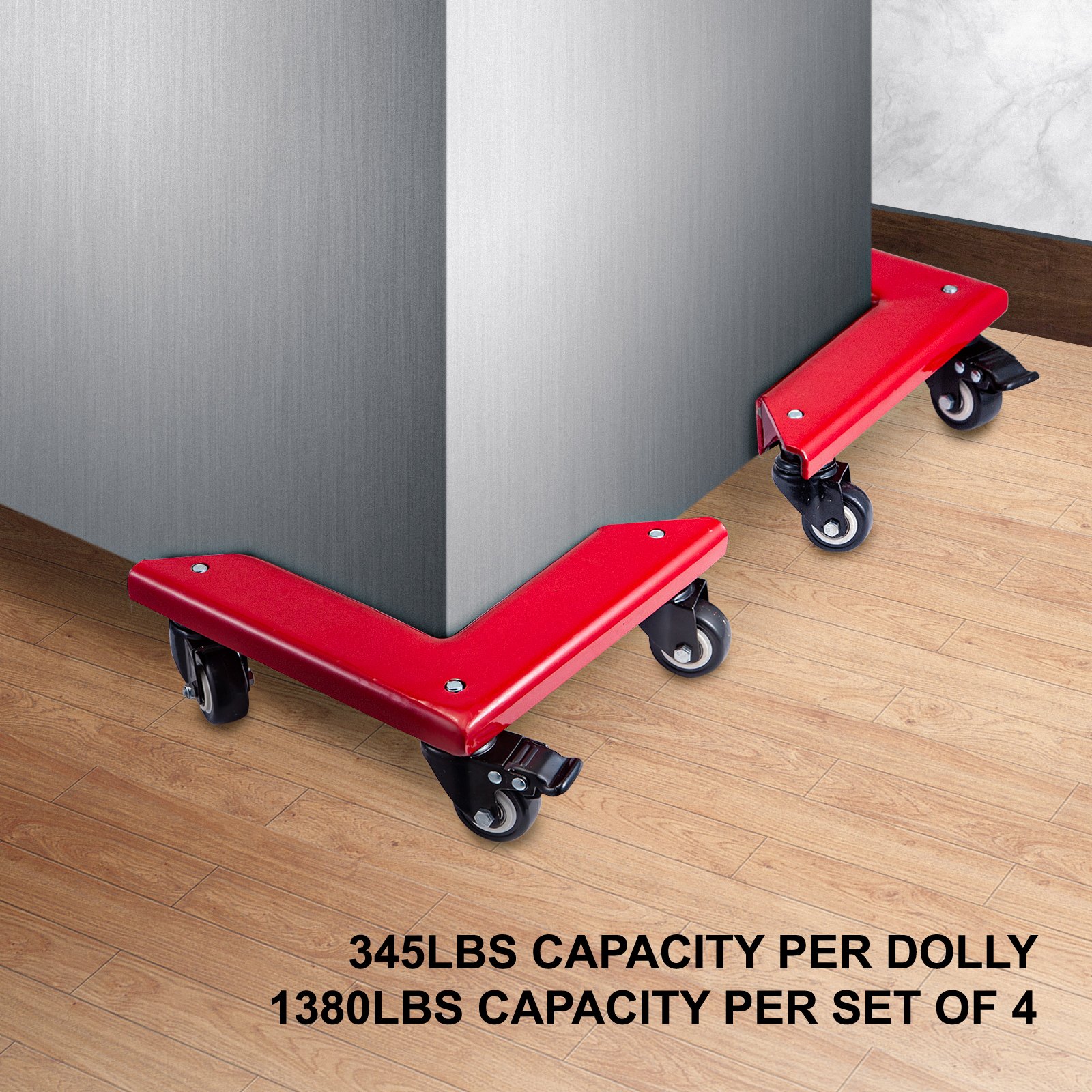 Furniture Dolly Corner Moving Dolly 1380Lbs Gabinete de escritorio Carro móvil 4-Pack Rojo