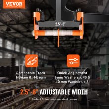 VEVOR Carro manual, capacidad de carga de 1100 lbs/0,5 toneladas, carro de viga de empuje con ruedas dobles, ajustable para ancho de brida de viga en I de 2,5" a 8", polipasto de garaje de acero de aleación resistente para viga en I curva recta