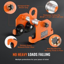 VEVOR Carro manual, capacidad de carga de 4400 lbs/2 toneladas, carro de viga de empuje con ruedas dobles, ajustable para ancho de brida de viga en I de 2.5" a 8", polipasto de garaje de acero de aleación resistente para viga en I curva recta