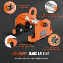 VEVOR Carro manual, capacidad de carga de 11000 lbs/5 toneladas, carro de viga de empuje con ruedas dobles, ajustable para ancho de brida de viga en I de 4.5" a 8", polipasto de garaje de acero de aleación resistente para viga en I curva recta