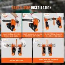 VEVOR Carro manual, capacidad de carga de 11000 lbs/5 toneladas, carro de viga de empuje con ruedas dobles, ajustable para ancho de brida de viga en I de 4.5" a 8", polipasto de garaje de acero de aleación resistente para viga en I curva recta