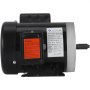 Motor eléctrico VEVOR con etiqueta de especificaciones y pegatina de advertencia.