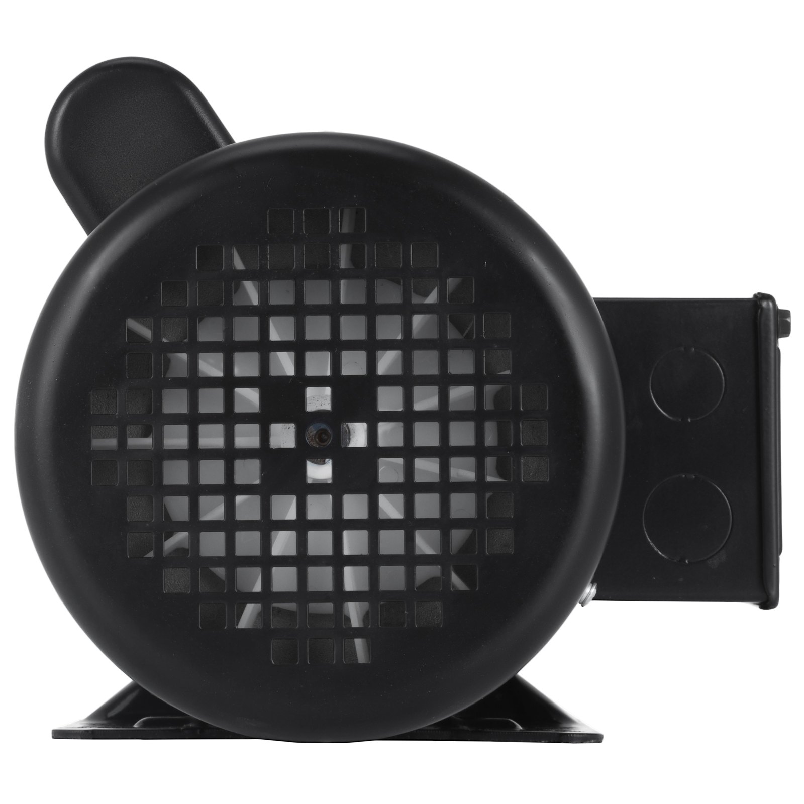 Motor eléctrico VEVOR negro con rejilla de ventilación cuadrada y bordes redondeados.
