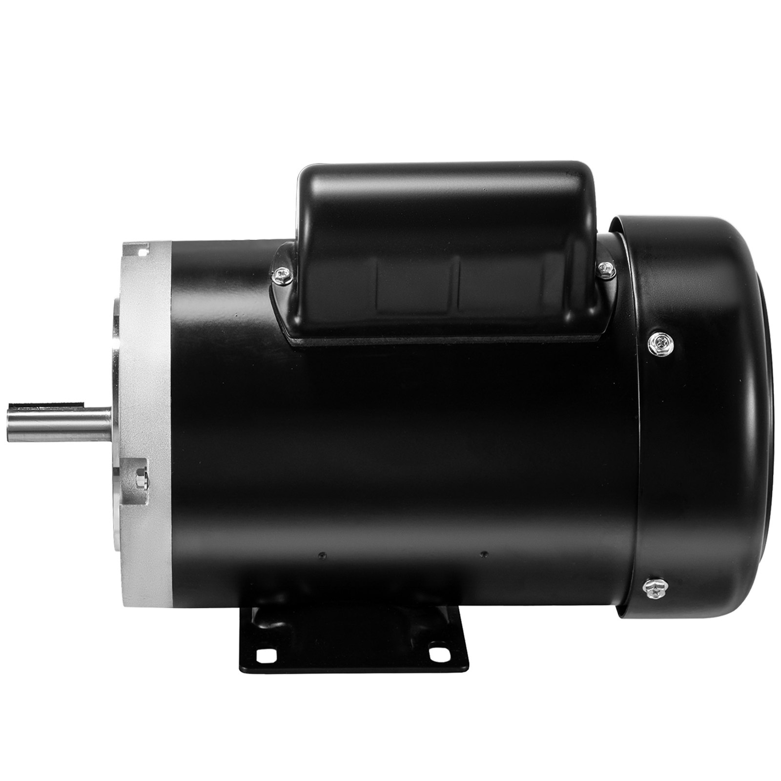 Motor eléctrico VEVOR con cuerpo cilíndrico negro y placa de montaje plateada.