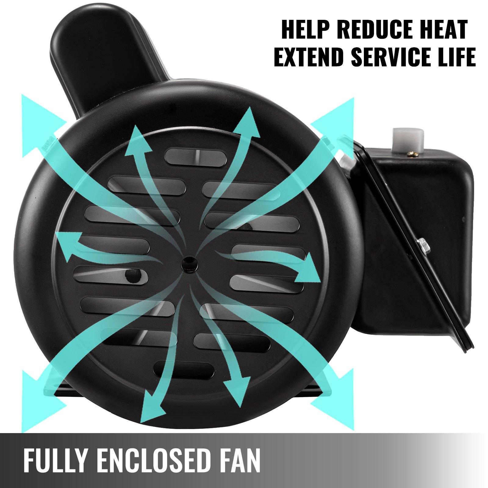Motor eléctrico VEVOR con ventilador completamente cerrado para reducir el calor y prolongar la vida útil.