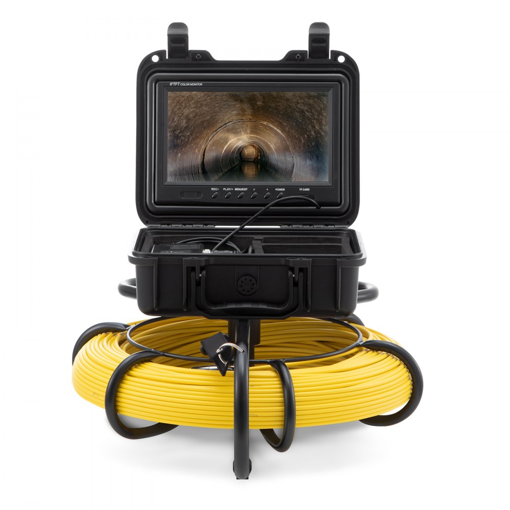 Cámara de alcantarillado VEVOR, 91,5 m (300 pies), cámara de inspección de tuberías con pantalla de 9 pulgadas y función DVR, cámara impermeable IP68 con 12 LED ajustables y tarjeta SD de 16 GB para alcantarillado, hogar y tuberías de drenaje.