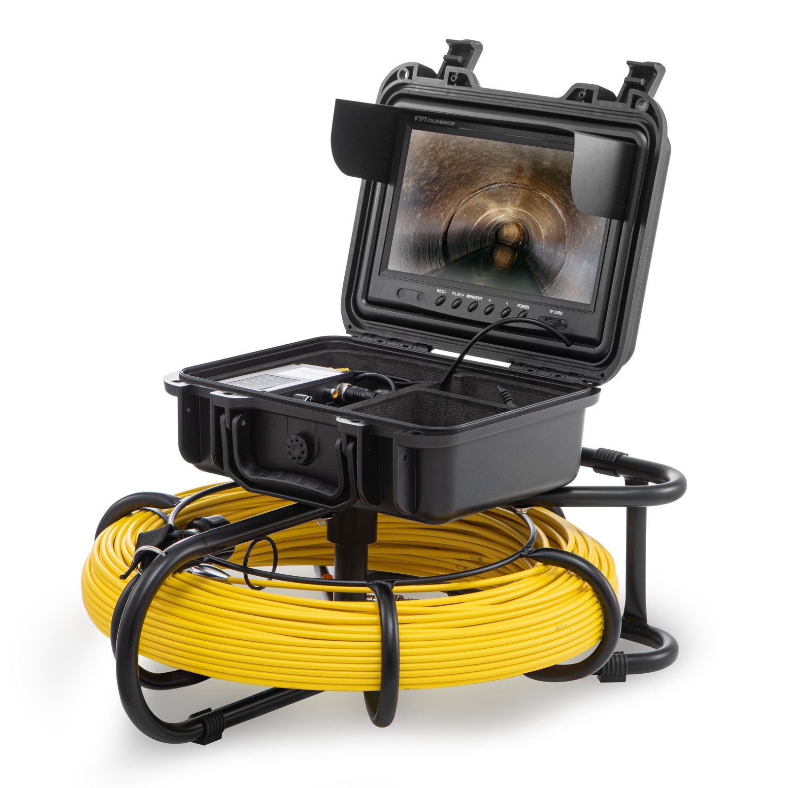 Cámara de alcantarillado VEVOR, 91,5 m (300 pies), cámara de inspección de tuberías con pantalla de 9 pulgadas y función DVR, cámara impermeable IP68 con 12 LED ajustables y tarjeta SD de 16 GB para alcantarillado, hogar y tuberías de drenaje.