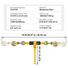 VEVOR - Tensor de cadena con trinquete, 1/4"-5/16", 2600 lb, paquete de 2