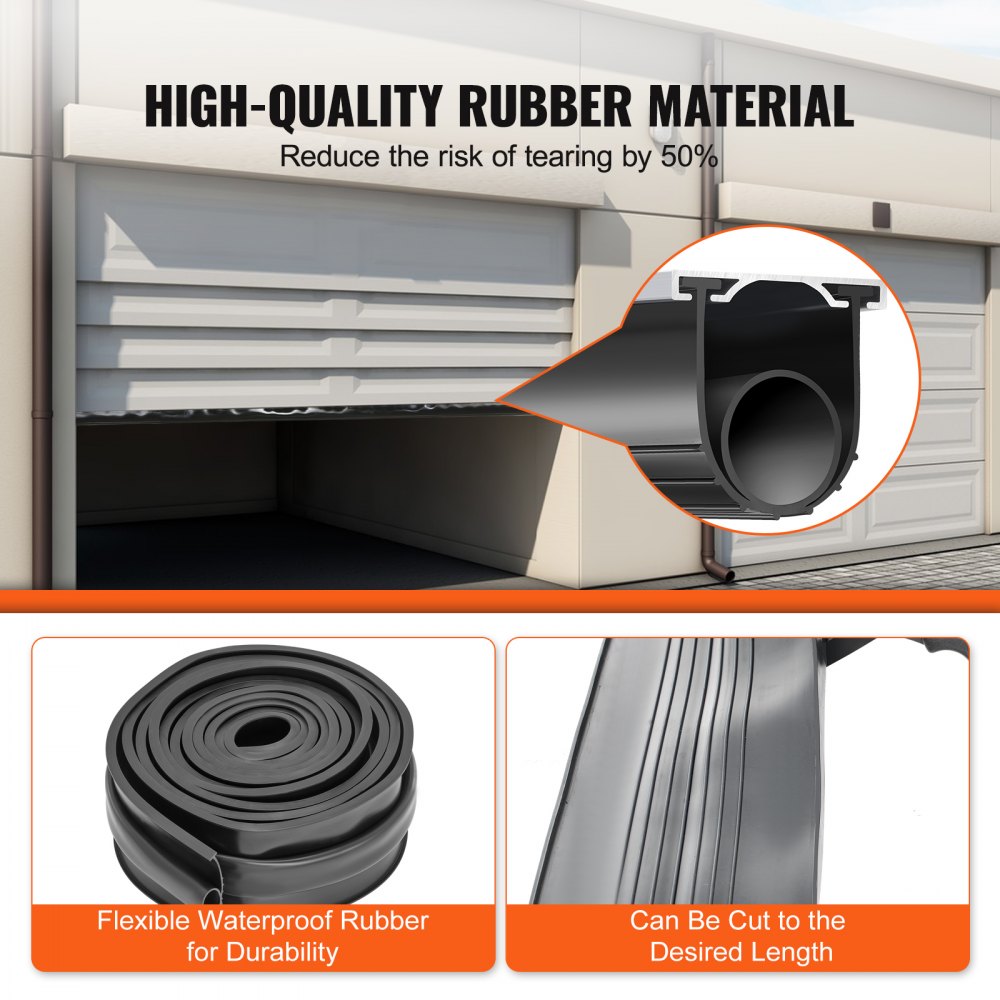 VEVOR Juntas para puerta de garaje de goma inferior, forma de U + junta tórica combinada para puerta de garaje, burlete con kit de retenedor de riel de aluminio preperforado, extremos en T de 5/16 pulgadas y ancho de 3 3/4 pulgadas (16 pies, negro)