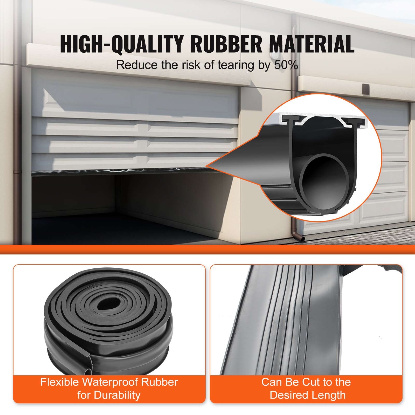 VEVOR Juntas para puerta de garaje de goma inferior, forma de U + junta tórica combinada para puerta de garaje, burlete con kit de retenedor de riel de aluminio preperforado, extremos en T de 5/16 pulgadas y ancho de 3 3/4 pulgadas (16 pies, negro)