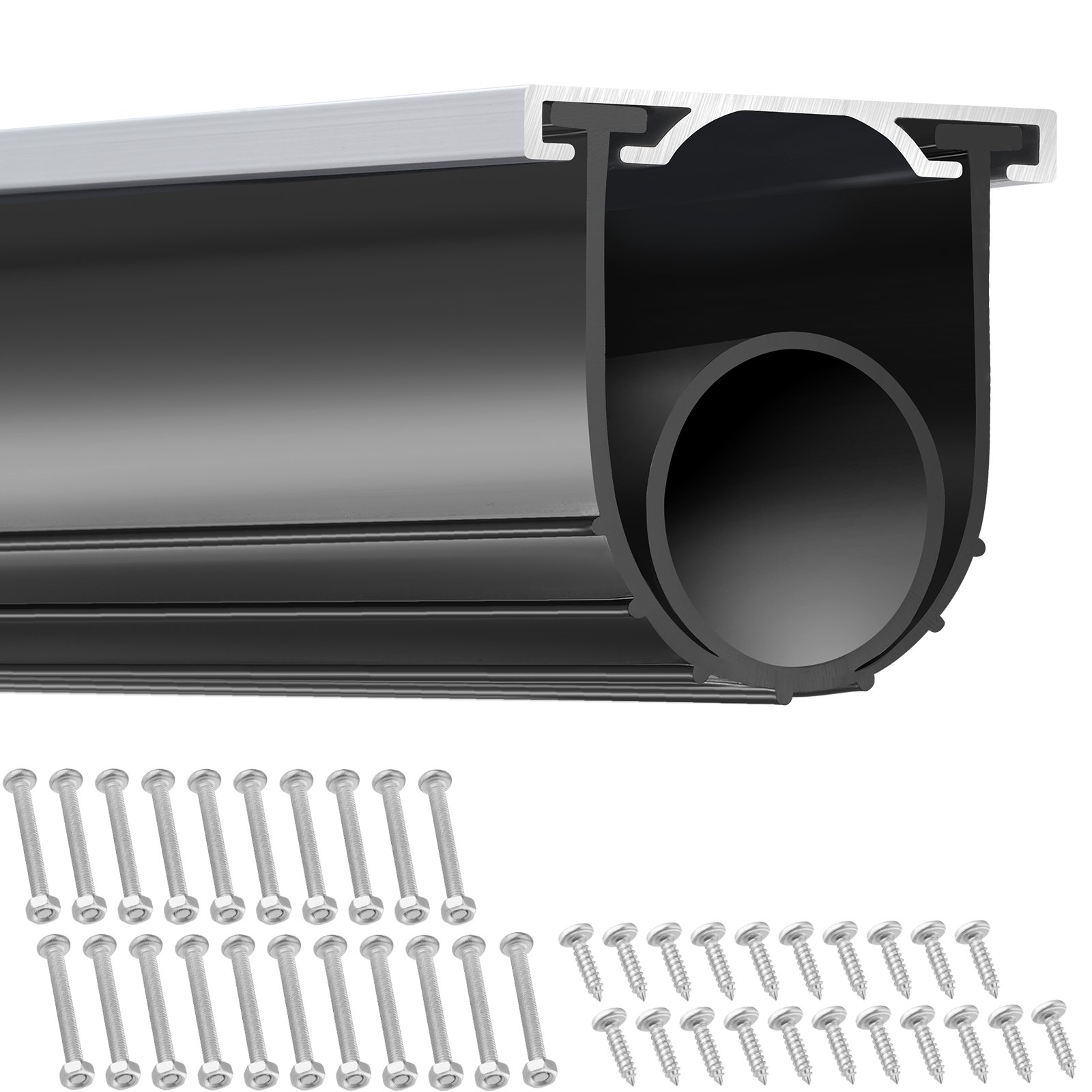 VEVOR Juntas para puerta de garaje de goma inferior, forma de U + junta tórica combinada para puerta de garaje, burlete con kit de retenedor de riel de aluminio preperforado, extremos en T de 5/16 pulgadas y ancho de 3 3/4 pulgadas (16 pies, negro)