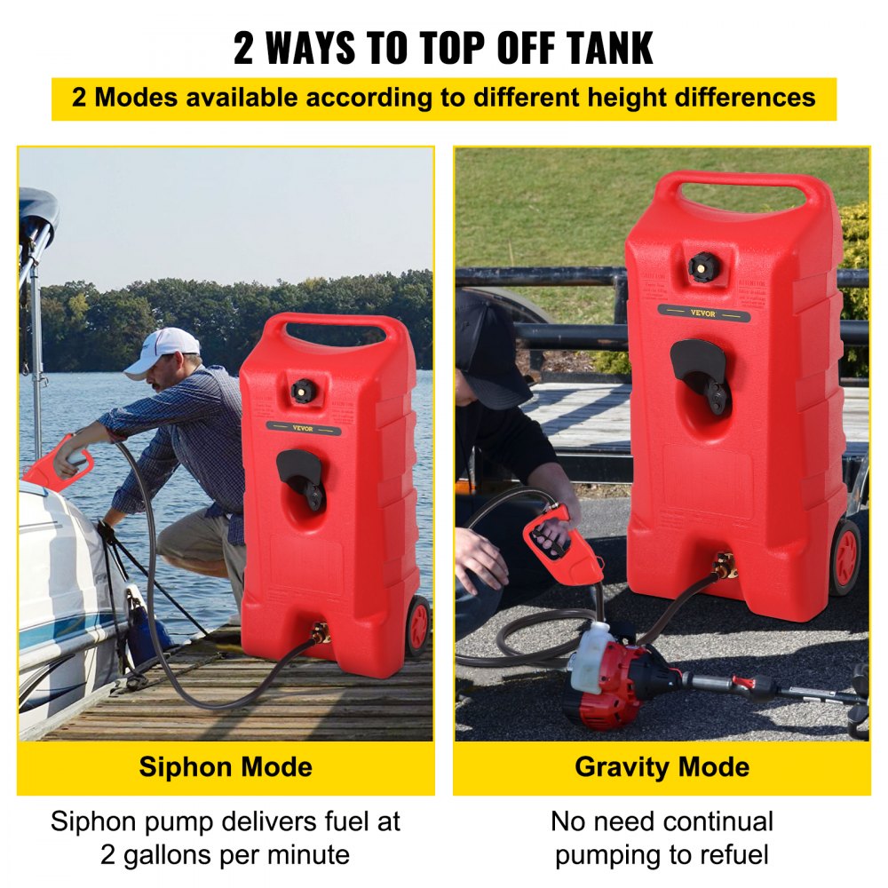 VEVOR Fuel Caddy, 25 galones, tanque de almacenamiento de gas sobre ruedas, con bomba de sifón y manguera de 9.8 pies de largo, contenedor de combustible diésel de gasolina para automóviles, cortadoras de césped, vehículos todo terreno, barcos, más, rojo