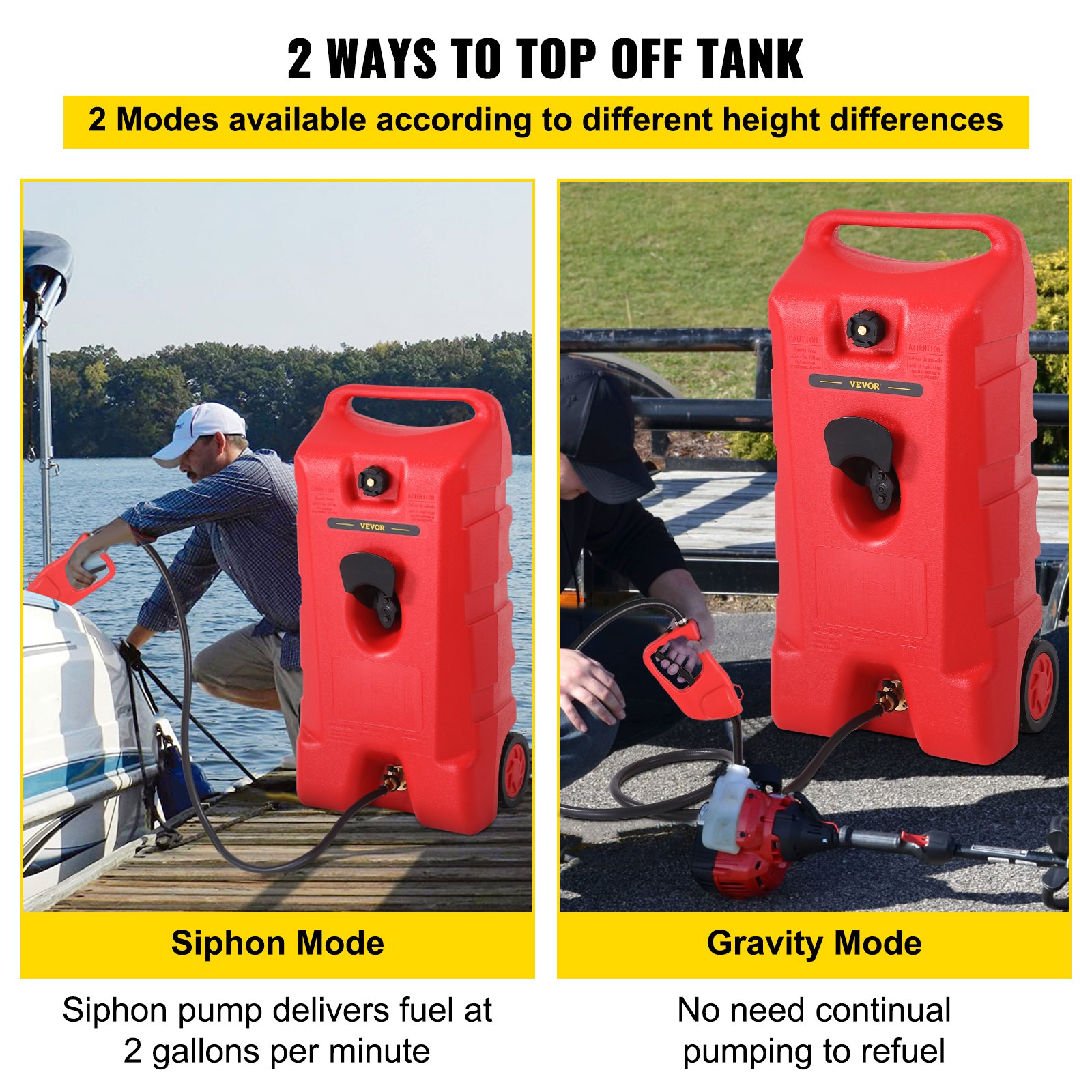 VEVOR Fuel Caddy, 25 galones, tanque de almacenamiento de gas sobre ruedas, con bomba de sifón y manguera de 9.8 pies de largo, contenedor de combustible diésel de gasolina para automóviles, cortadoras de césped, vehículos todo terreno, barcos, más, rojo