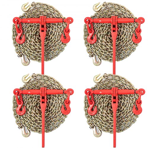 VEVOR Carpeta de carga de cadena, kit de amarre de 5/16\" con capacidad de carga de trabajo de 6600LBS y dos ganchos de agarre, incluye (4) carpetas de trinquete - (4) cadenas de 21\' grado 80, paquete de carga de transporte para acarreo, remolque