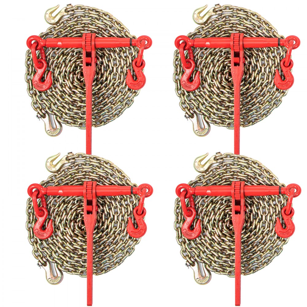 VEVOR Carpeta de carga de cadena, kit de amarre de 5/16\" con capacidad de carga de trabajo de 6600LBS y dos ganchos de agarre, incluye (4) carpetas de trinquete - (4) cadenas de 21\' grado 80, paquete de carga de transporte para acarreo, remolque
