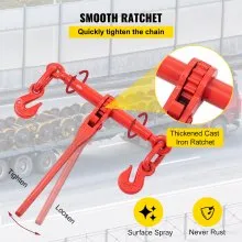 Carpeta de carga de cadena VEVOR, kit de amarre de 5/16" con capacidad de carga de trabajo de 6600LBS y dos ganchos de agarre, incluye (4) carpetas de trinquete - (4) cadenas de grado 80 de 21', paquete de carga de transporte para transportar, remolcar