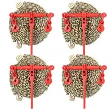 Carpeta de carga de cadena VEVOR, kit de amarre de 5/16" con capacidad de carga de trabajo de 6600LBS y dos ganchos de agarre, incluye (4) carpetas de trinquete - (4) cadenas de grado 80 de 21', paquete de carga de transporte para transportar, remolcar