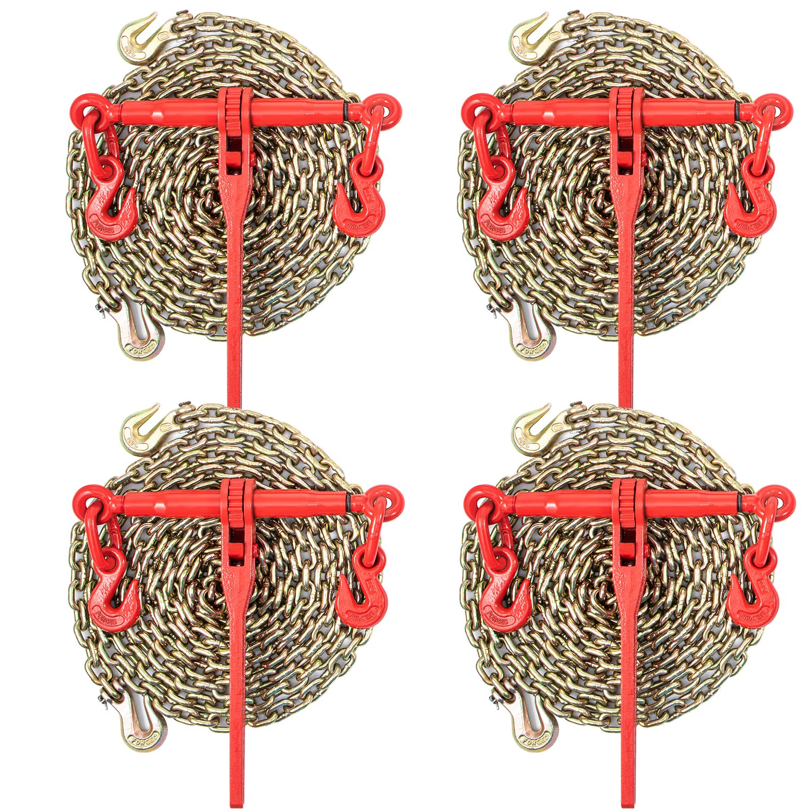 VEVOR Carpeta de carga de cadena, kit de amarre de 5/16\" con capacidad de carga de trabajo de 6600LBS y dos ganchos de agarre, incluye (4) carpetas de trinquete - (4) cadenas de 21\' grado 80, paquete de carga de transporte para acarreo, remolque