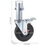 Ruedas para andamios VEVOR con diámetro de 12 cm, dimensiones marcadas.