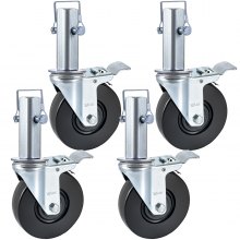 VEVOR - Juego de 4 ruedas giratorias de goma para andamios de 5 pulgadas con ruedas resistentes de doble bloqueo, vástago cuadrado de 1,25 pulgadas, capacidad de 440 libras por rueda