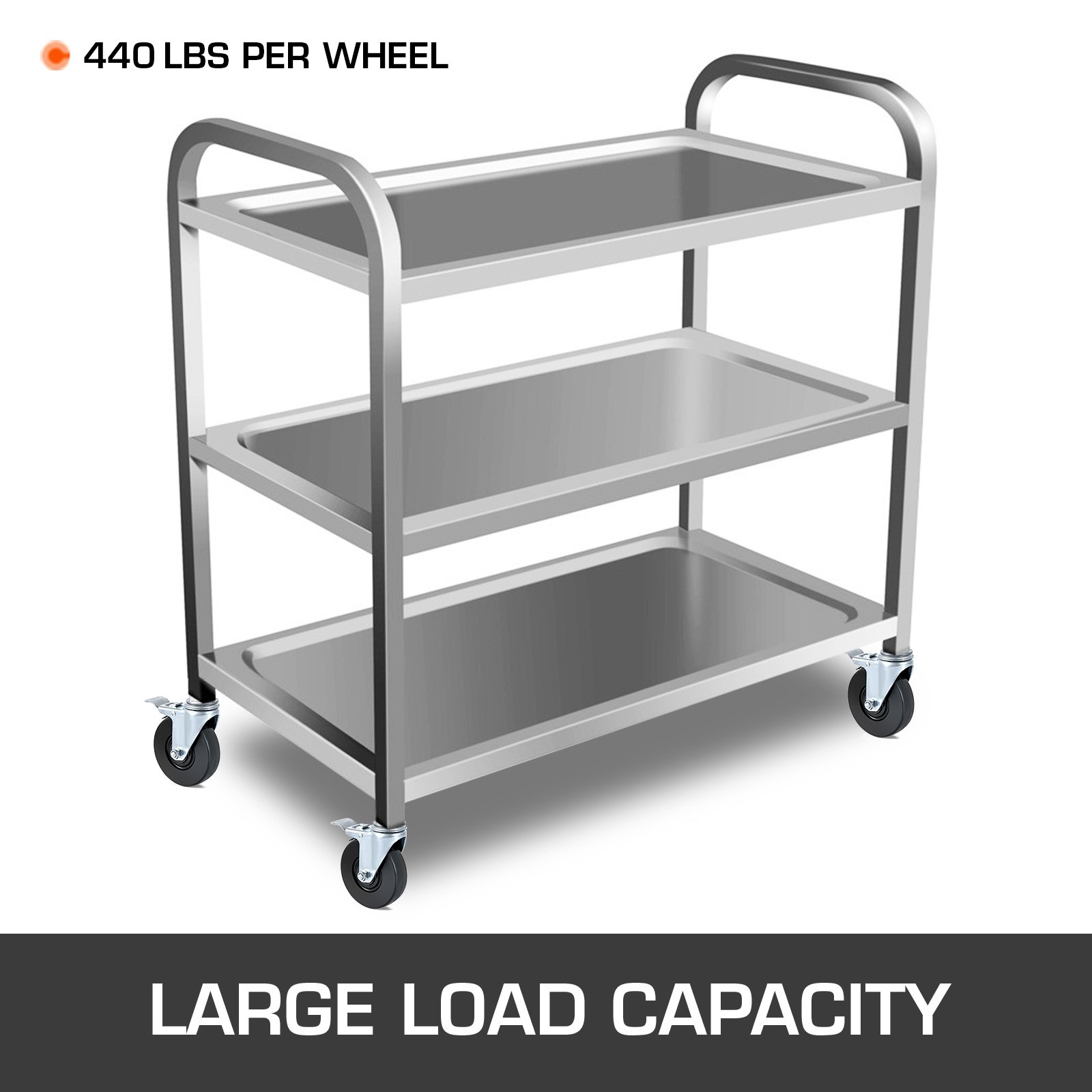 Carro utilitario de metal de tres niveles con gran capacidad de carga, con ruedas giratorias para andamios VEVOR.
