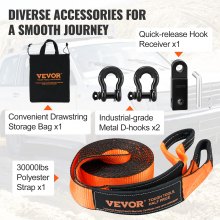 Kit de recuperación todoterreno VEVOR, 3" x 30', kit de recuperación de cabrestante resistente con correa de remolque de 30,000 lb, grilletes de anillo en D de 44,092 lb, receptor de grillete y bolsa de almacenamiento, para vehículos todo terreno, jeeps, vehículos todoterreno, camiones