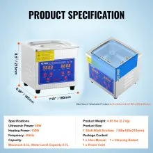 VEVOR Limpiador Ultrasónico 1,3L, 60W Limpiador Ultrasónico Profesional de Acero Inoxidable, Máquina de Limpieza Ultrasónica Potente Frecuencia de 40 kHz con Pantalla LED para Joyas, Reloj, Gafas