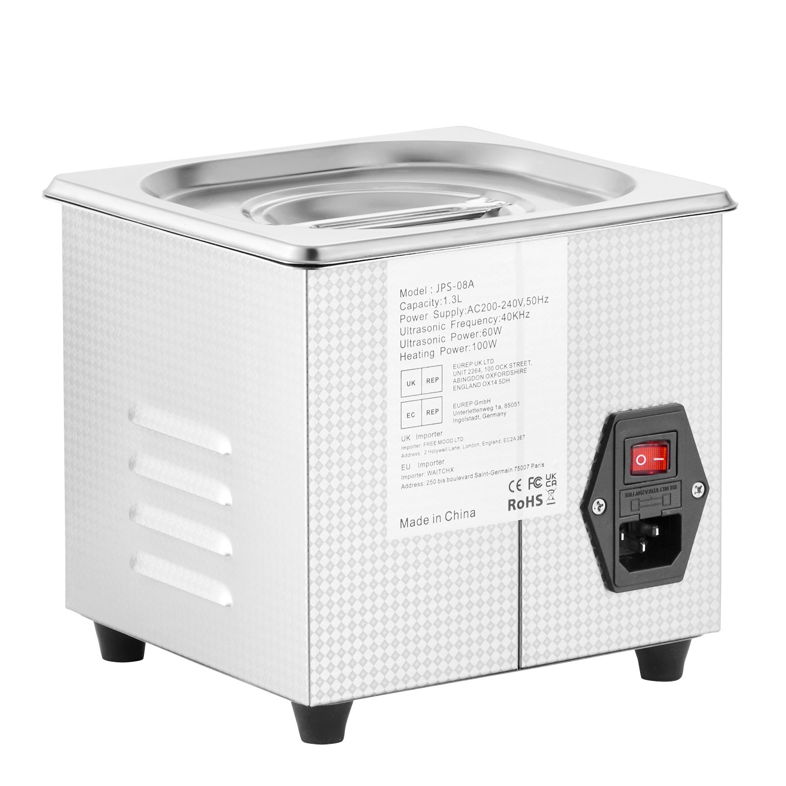 Limpiador ultrasónico profesional VEVOR, limpiador ultrasónico de joyería de 0,3 L con temporizador digital y calentador, limpiador sónico industrial de acero inoxidable de 40 kHz para gafas, relojes, anillos y piezas pequeñas.